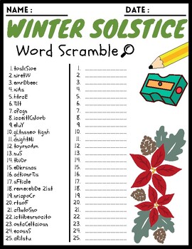 WINTER SOLSTICE Word Scramble Puzzle Worksheets Activities For Kids