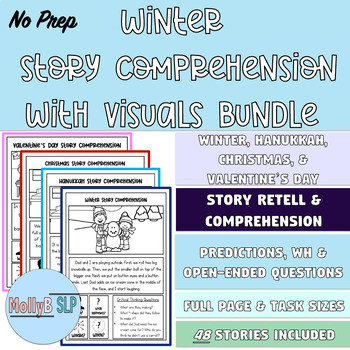 Preview of WINTER Short Story Comprehension and Story Retell with Visuals BUNDLE