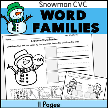 Preview of WINTER CVC Rhymes Short Vowel Word Families Worksheets