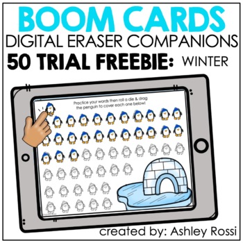Preview of WINTER Speech Therapy Boom Cards 50 Trials - penguins, snowballs, hot chocolate