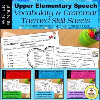 Preview of WINTER Speech Therapy Upper Elem Bundle Themed Vocabulary & Grammar Worksheets