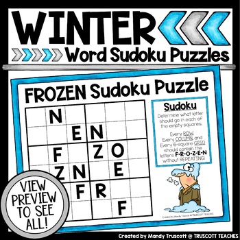 WINTER Sudoku Word Puzzles  FROSTY Snowman Sudoku by Truscott Teaches