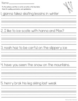 Sentence Editing / Winter by School Bells N Whistles | TPT