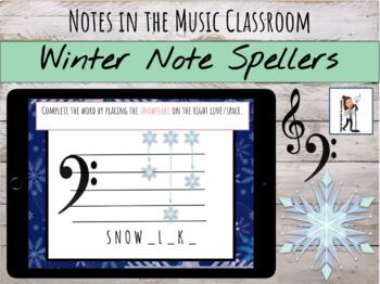 Preview of WINTER Treble Clef & Bass Clef Note Spellers | Digital Google Slide & Printable 