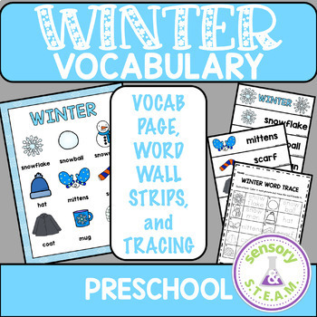 Preview of WINTER VOCABULARY PAGE FREEBIE word wall pocket charts tracing sheet vocab