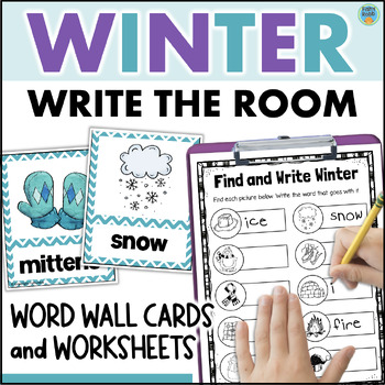 Preview of WINTER Write the Room Kindergarten Literacy Center Vocabulary Activity