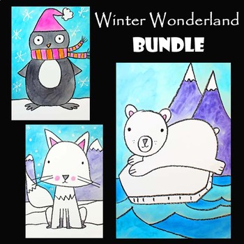 Preview of WINTER WONDERLAND BUNDLE | 3 EASY Drawing & Painting Video Art Projects