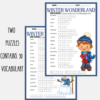 WINTER WONDERLAND word scramble puzzle worksheet activity by Mind Games ...