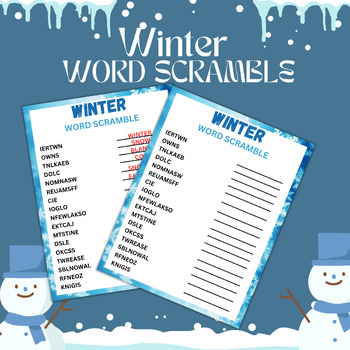 WINTER WORD SCRAMBLE activity for kids by SMART PRIMARY ACTIVITIES