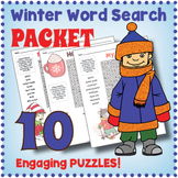 WINTER WORD SEARCH PUZZLES - 10 Vocabulary Worksheets for 