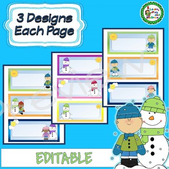 Editable Winter Cubby Or Desk Name s 27 Designs Snowman Skaters Kids