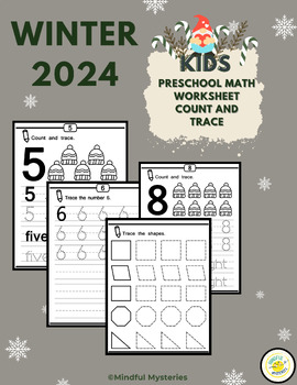 Preview of WINTER new year 2024 Preschool Math Worksheet Count and Trace Numbers (0-10)