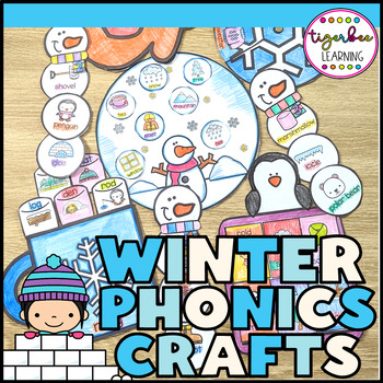 Preview of WINTER phonics crafts: CVC, blends, vowel teams, syllables and more