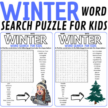 winter word search puzzles for kids