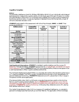 Preview of WISC-V Cognitive Assessment Template
