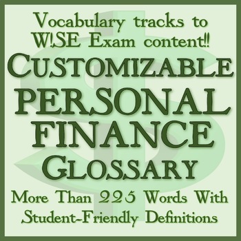 Preview of WISE EXAM and PERSONAL FINANCE GLOSSARY -- PDF, Word, and Excel Formats!!