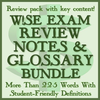 Preview of WISE / W!SE Exam REVIEW SHEETS and PERSONAL FINANCE GLOSSARY Bundle