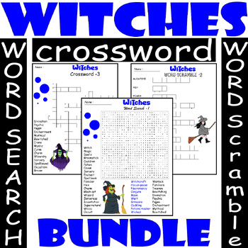 WITCHES WORD SEARCH/SCRAMBLE/CROSSWORD BUNDLE PUZZLES TPT