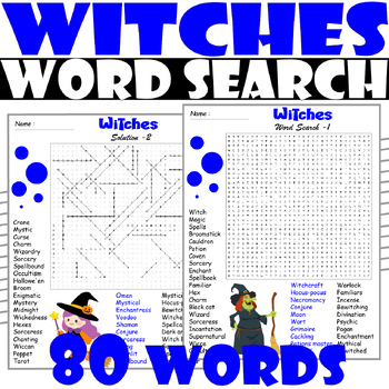 WITCHES WORD SEARCH/SCRAMBLE/CROSSWORD BUNDLE PUZZLES TPT
