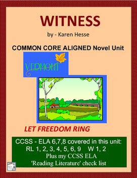 Preview of WITNESS by Hesse: Common Core  Aligned Novel Unit