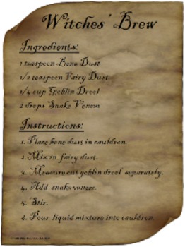 Preview of Witches' Brew -- Halloween magic recipe & labels (baking soda & vinegar)