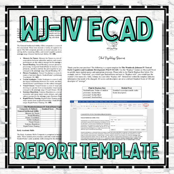 Preview of WJ ECAD Report Template School Psychology Special Education Assessment Eval