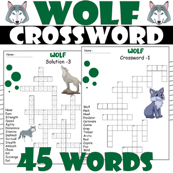 WOLF Crossword Puzzle All about WOLFES Crossword Activities TPT