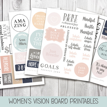 VISION BOARD SET WITH FOCUS WORDS, GOAL SETTING PRINTABLES, SEL PRINTABLES