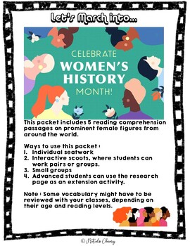 Preview of WOMEN'S HISTORY MONTH : 6 RC Passages + *Bonus Research Page!