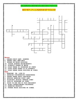 Preview of WOMEN'S HISTORY MONTH CROSSWORD: WOMEN IN LEADERSHIP ROLES