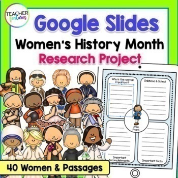 Preview of WOMEN'S HISTORY MONTH GOOGLE SLIDES Biography Research Template Project