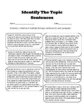 Preview of WOMEN'S HISTORY MONTH! Identify the Topic Sentence / Closing Sentence NO PREP!