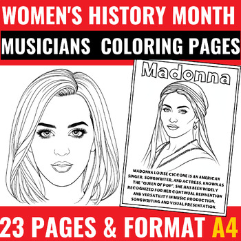 WOMEN'S HISTORY MONTH Musicians Coloring Pages | WOMEN'S Music Artists ...