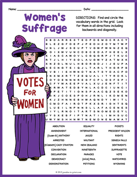 Preview of WOMEN'S SUFFRAGE & 19th AMENDMENT RIGHTS Word Search Puzzle Worksheet Activity