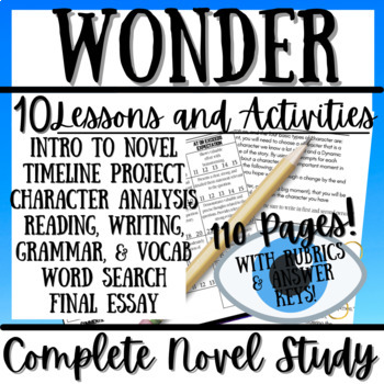 Preview of WONDER Novel Study Unit Activity Bundle of 10 Resources | Lessons & Activities