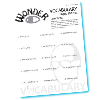 wonder vocabulary list and quiz 15 words pgs 103 161 palacio r j