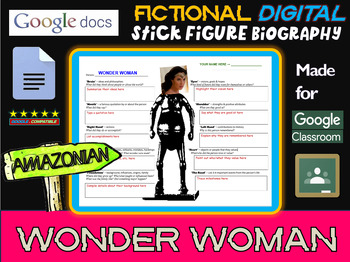 Preview of WONDER WOMAN - Fictional Digital Stick Figure Research Activity (GOOGLE DOCS)