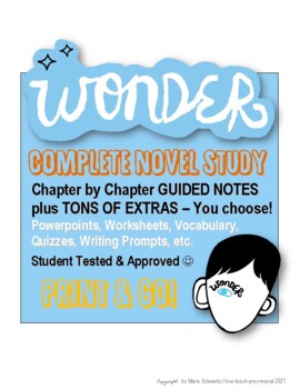 Preview of WONDER by RJ Palacio ~ Novel Study / Guided Notes / Powerpoints / etc.