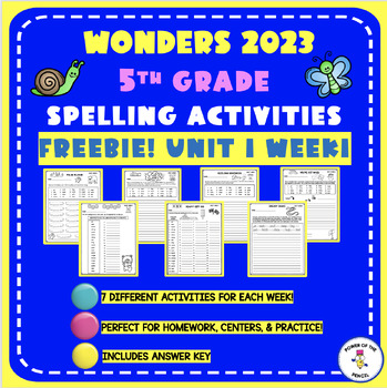 WONDERS 5th Grade Spelling Homework Activities for National 2023 ...