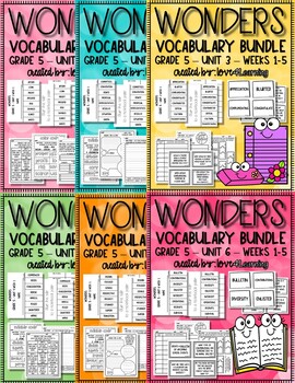 Preview of WONDERS GRADE 5 UNITS 1-6 VOCABULARY BUNDLE