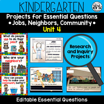 Preview of Kindergarten Research and Inquiry Projects for Essential Questions *Unit 4*