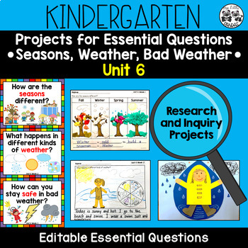 Preview of Kindergarten Research and Inquiry Projects for Essential Questions *Unit 6*