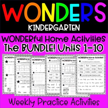 Preview of WONDERS Kindergarten: WONDERful Home Activities (Homework) BUNDLE Units 1-10