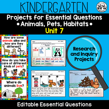 Preview of Kindergarten Research and Inquiry Projects for Essential Questions *Unit 7*
