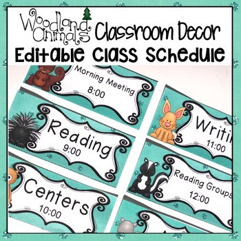 Preview of WOODLAND ANIMALS THEME DAILY CLASSROOM SCHEDULE CARDS