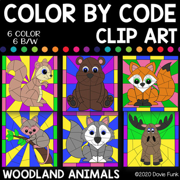 WOODLAND FOREST ANIMALS Color by Number or Code Clip Art Set 1 by Dovie Funk