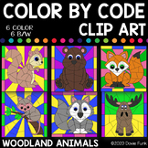 WOODLAND FOREST ANIMALS Color by Number or Code Clip Art Set 1