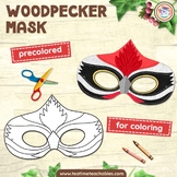 WOODPECKER Craft - Mask: Color & Black Line | Forest Animal Craft