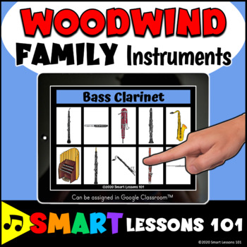 Preview of WOODWIND FAMILY INSTRUMENT BOOM CARDS™ Musical Instrument Game Woodwind Activity