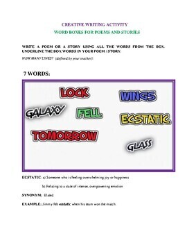 Preview of WORD BOXES FOR POEMS AND STORIES - CREATIVE WRITING ACTIVITY